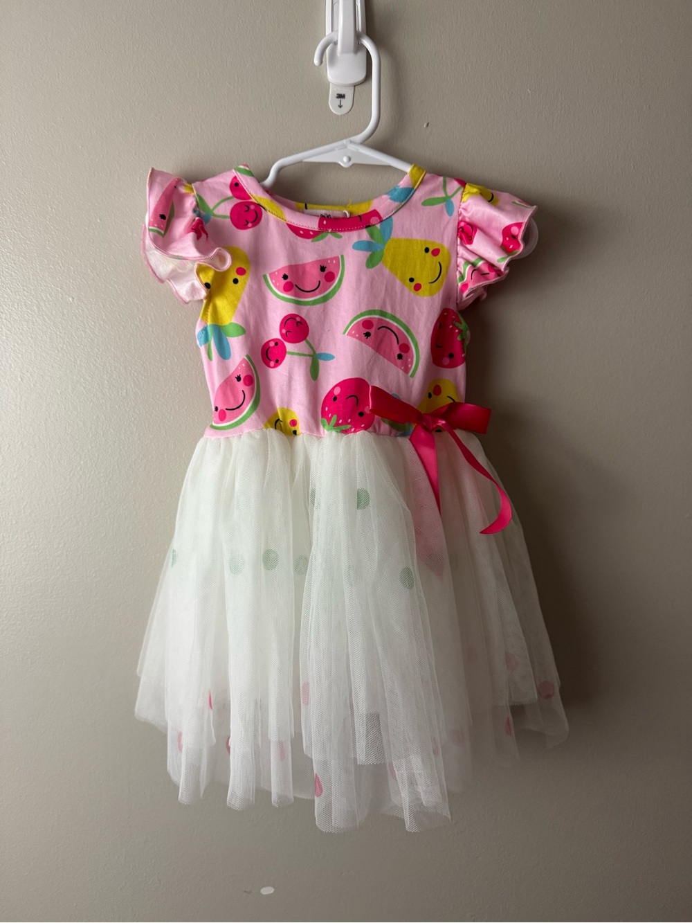NWT Girls Pete + Lucy Pink Fruit Print Tulle Dress with Ribbon Bow 0-6 Months